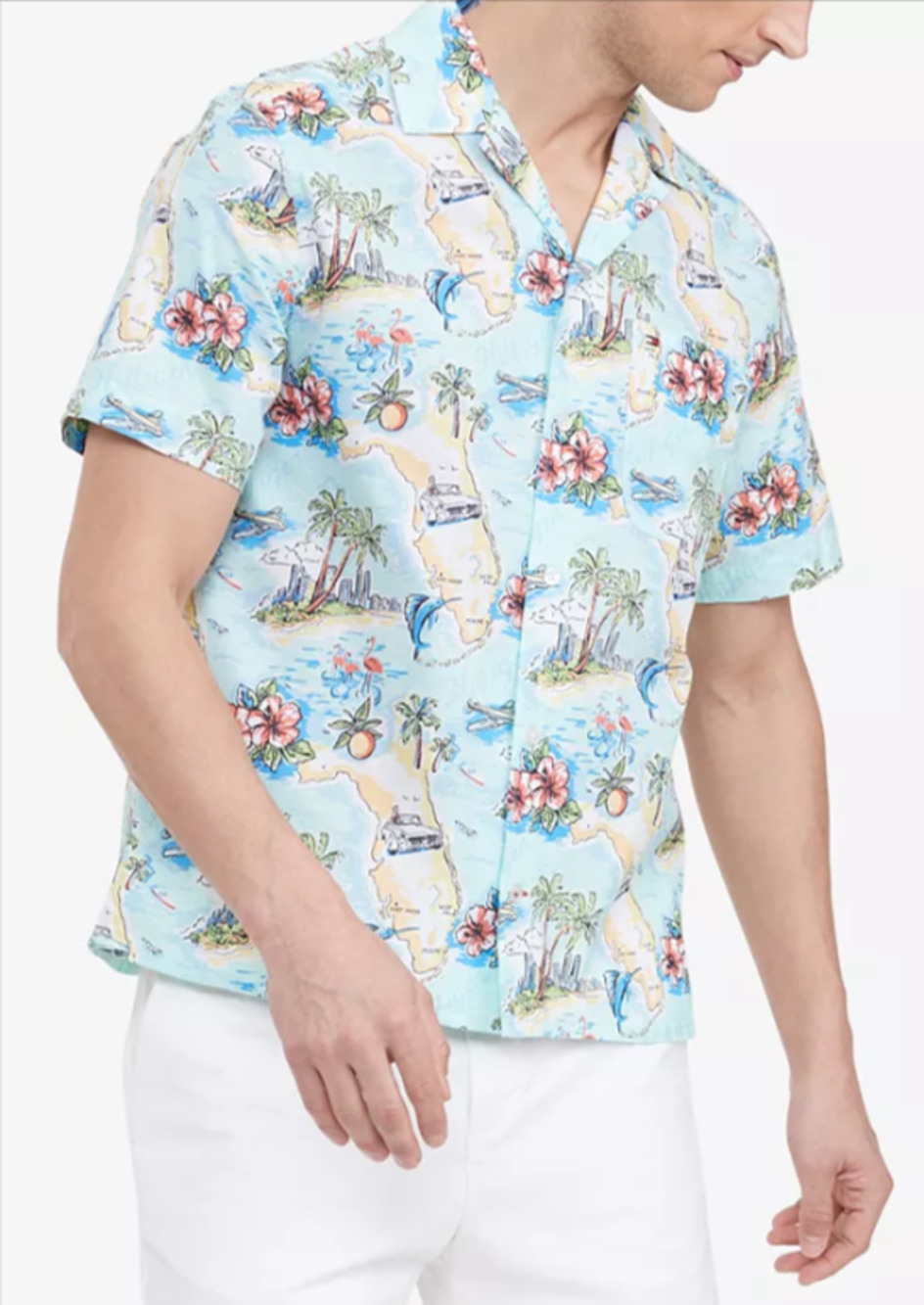 Tommy Hilfiger Men's Custom-Fit Florida South Beach Camp Shirt XXL